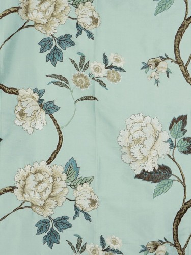 Halo Embroidered Peony Eyelet Dupioni Silk Curtains (Color: Magic mint)