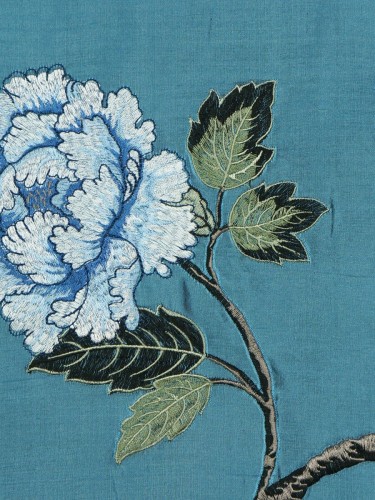 Halo Embroidered Elegant Peony Dupioni Silk Fabric Sample (Color: Celestial blue)