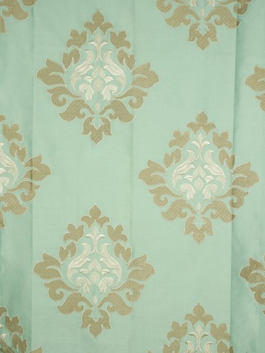 Halo Embroidered Medium-scale Damask Dupioni Silk Fabric Sample (Color: Magic mint)