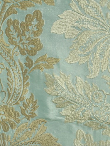 Halo Embroidered Vase Damask Dupioni Silk Custom Made Curtains (Color: Magic mint)