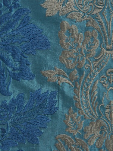 Halo Embroidered Vase Damask Dupioni Silk Fabric Sample (Color: Celestial blue)