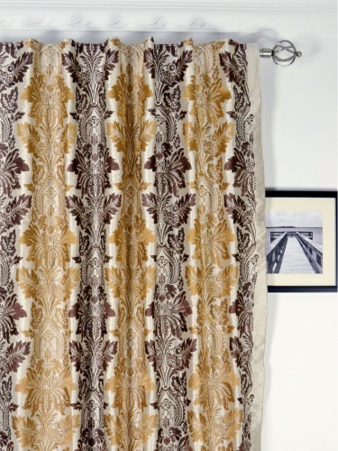 Halo Embroidered Vase Damask Dupioni Silk Custom Made Curtains (Heading: Concealed Tab Top)