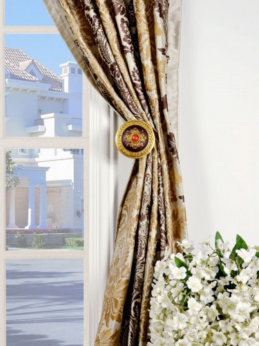 Halo Embroidered Vase Damask Concealed Tab Top Dupioni Curtains Holdbacks