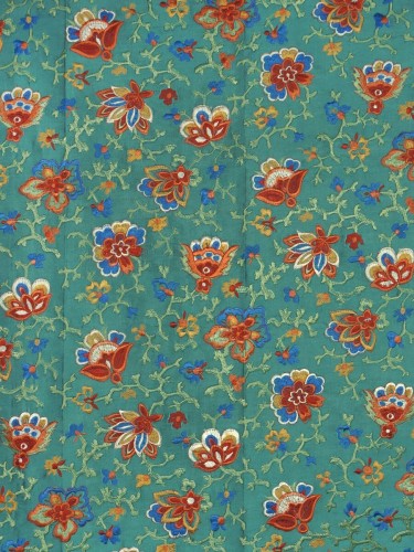 Halo Embroidered Elegant Design Dupioni Silk Fabric Sample (Color: Teal green)