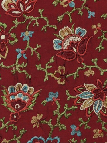 Halo Embroidered Elegant Design Dupioni Silk Fabrics (Color: Burgundy)