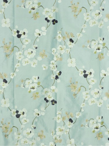 Halo Embroidered Four-leaf Clovers Triple Pinch Pleat Dupioni Silk Curtains (Color: Magic mint)