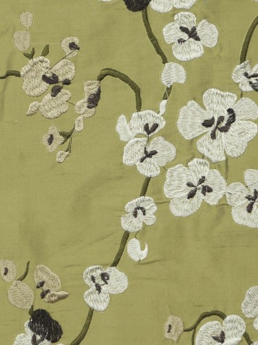 Halo Embroidered Four-leaf Clovers Dupioni Silk Fabric Sample (Color: Olive)
