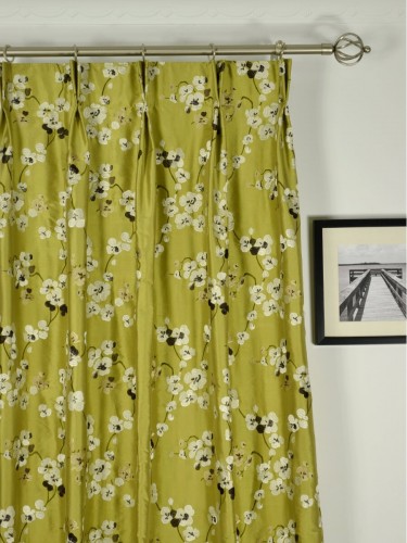 Halo Embroidered Four-leaf Clovers Double Pinch Pleat Dupioni Silk Curtains Heading Style