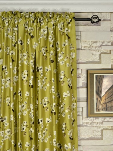 Halo Embroidered Four-leaf Clovers Dupioni Silk Custom Made Curtains (Heading: Rod Pocket)