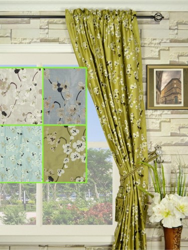 Halo Embroidered Four-leaf Clovers Rod Pocket Dupioni Silk Curtains