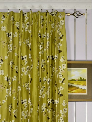 Halo Embroidered Four-leaf Clovers Concealed Tab Top Dupioni Silk Curtains Heading Style
