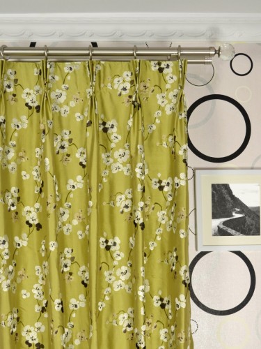 Halo Embroidered Four-leaf Clovers Dupioni Silk Custom Made Curtains (Heading: Triple Pinch Pleat)