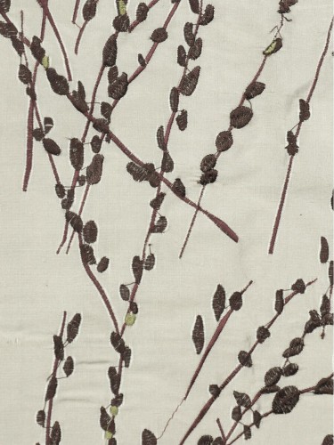 Halo Trendy Embroidered Plants Dupioni Silk Custom Made Curtains (Color: Eggshell)