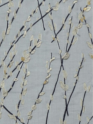 Halo Trendy Embroidered Plants Double Pinch Pleat Dupioni Silk Curtains (Color: Ash grey)