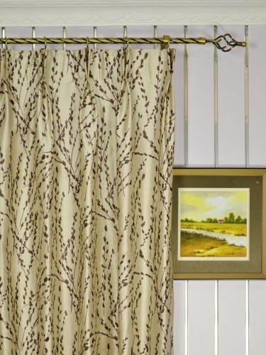 Halo Trendy Embroidered Plants Dupioni Silk Custom Made Curtains (Heading: Double Pinch Pleat)