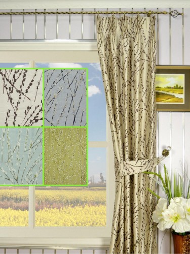 Halo Trendy Embroidered Plants Double Pinch Pleat Dupioni Silk Curtains