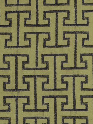 Halo Embroidered Maze-like Design Dupioni Silk Fabrics (Color: Olive)