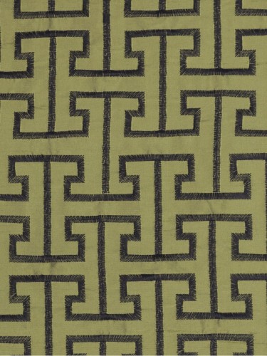 Halo Embroidered Maze-like Design Dupioni Silk Fabric Sample (Color: Olive)