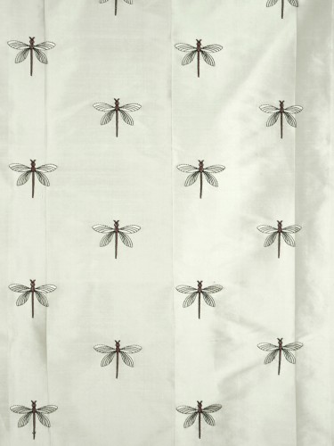 Halo Embroidered Dragonflies Concealed Tab Top Dupioni Silk Curtains (Color: Eggshell)