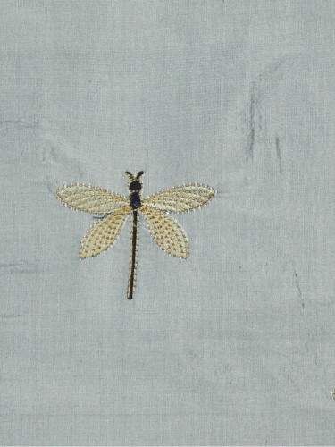 Halo Embroidered Dragonflies Dupioni Silk Custom Made Curtains (Color: Ash grey)