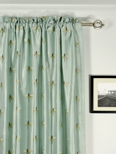 Halo Embroidered Dragonflies Rod Pocket Dupioni Silk Curtains Heading Style