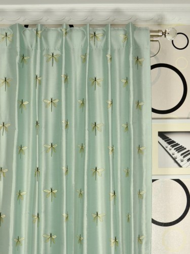 Halo Embroidered Dragonflies Dupioni Silk Custom Made Curtains (Heading: Concealed Tab Top)