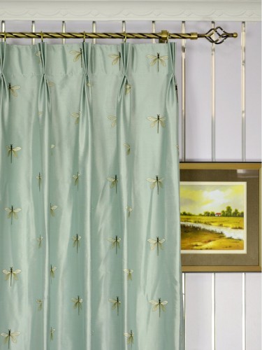 Halo Embroidered Dragonflies Dupioni Silk Custom Made Curtains (Heading: Triple Pinch Pleat)