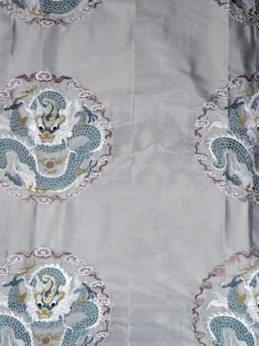 Halo Embroidered Chinese-inspired Dragon Motif Dupioni Silk Fabric Sample (Color: Ash grey)