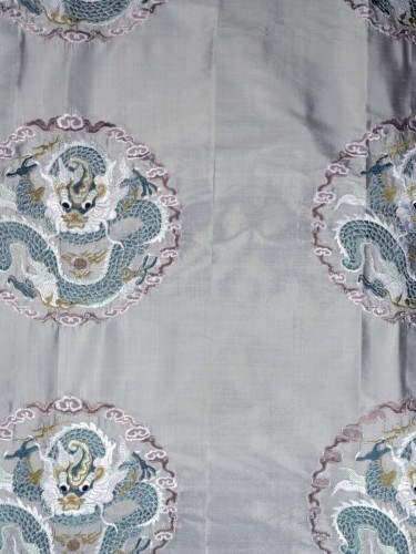 Halo Embroidered Chinese-inspired Dragon Motif Dupioni Silk Fabrics (Color: Ash grey)