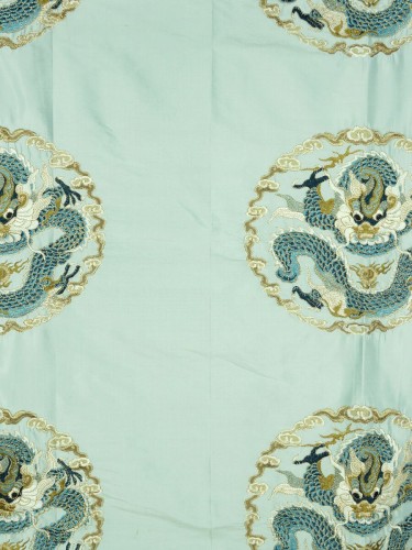 Halo Embroidered Chinese-inspired Dragon Motif Dupioni Silk Fabric Sample (Color: Magic mint)