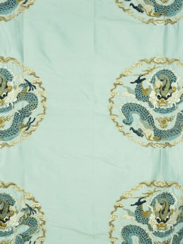 Halo Embroidered Chinese-inspired Dragon Motif Dupioni Silk Custom Made Curtains (Color: Magic mint)