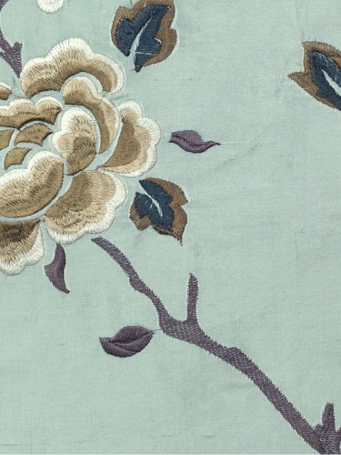 Halo Embroidered Hollyhocks Dupioni Silk Fabric Sample (Color: Magic mint)