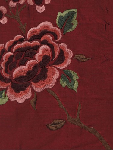 Halo Embroidered Ripple-shaped Dupioni Silk Fabric Sample (Color: Burgundy)