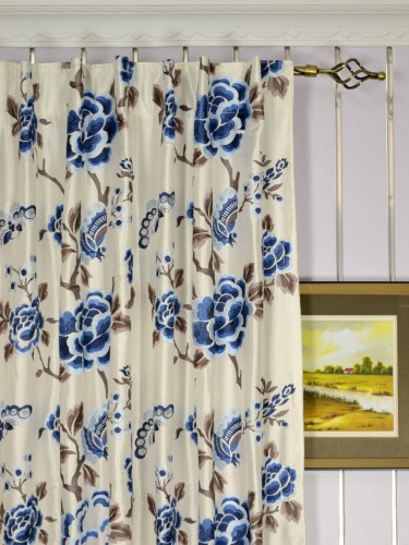 Halo Embroidered Hollyhocks Concealed Tab Top Dupioni Silk Curtains Heading Style