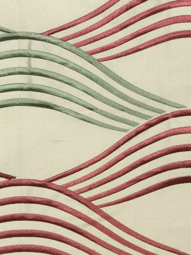 Halo Embroidered Ripple-shaped Dupioni Silk Fabric Sample (Color: Linen)