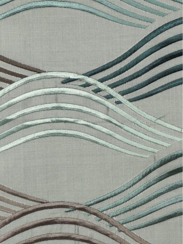Halo Embroidered Ripple-shaped Dupioni Silk Custom Made Curtains (Color: Ash grey)