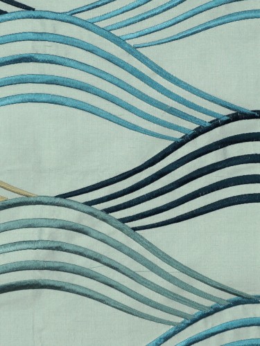 Halo Embroidered Ripple-shaped Dupioni Silk Fabric Sample (Color: Magic mint)
