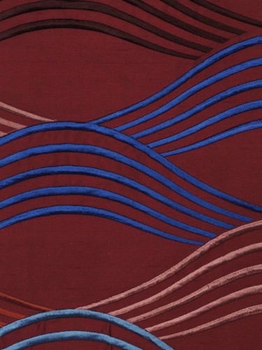 Halo Embroidered Ripple-shaped Rod Pocket Dupioni Silk Curtains (Color: Burgundy)