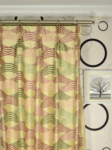 Halo Embroidered Ripple-shaped Triple Pinch Pleat Dupioni Silk Curtains Heading Style