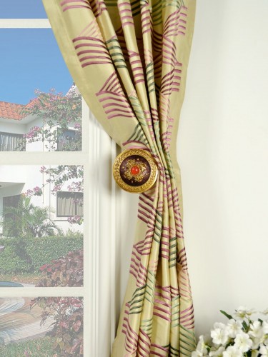 Halo Embroidered Ripple-shaped Goblet Dupioni Silk Curtains Holdbacks