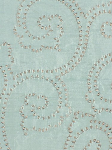 Halo Embroidered Scroll Damask Dupioni Silk Fabric Sample (Color: Magic mint)