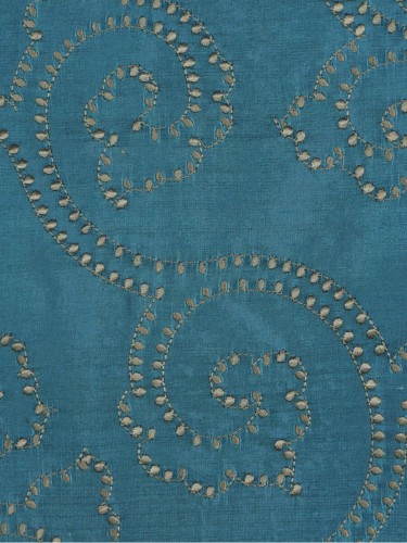 Halo Embroidered Scroll Damask Dupioni Silk Fabric Sample (Color: Celestial blue)