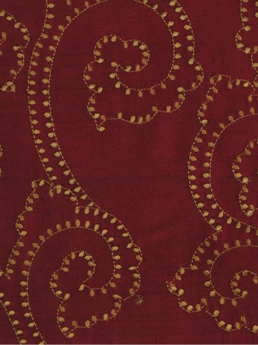 Halo Embroidered Scroll Damask Dupioni Silk Fabric Sample (Color: Burgundy)
