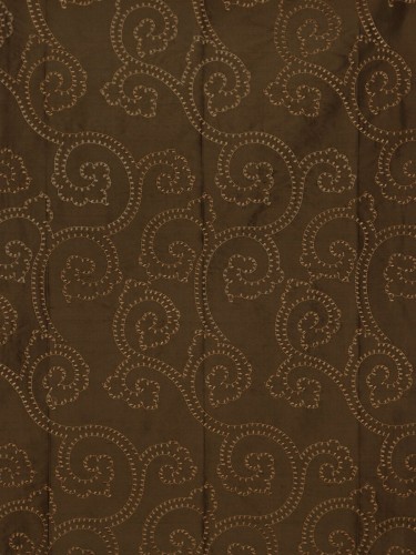 Halo Embroidered Scroll Damask Dupioni Silk Fabric Sample (Color: Chocolate)
