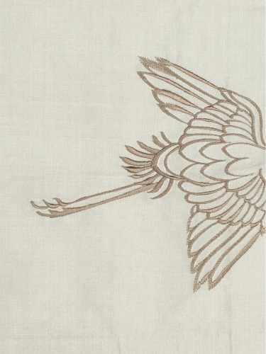 Halo Embroidered Cranes Concealed Tab Top Dupioni Silk Curtains (Color: Eggshell)