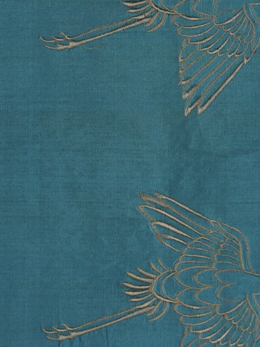 Halo Embroidered Cranes Dupioni Silk Fabric Sample (Color: Celestial blue)