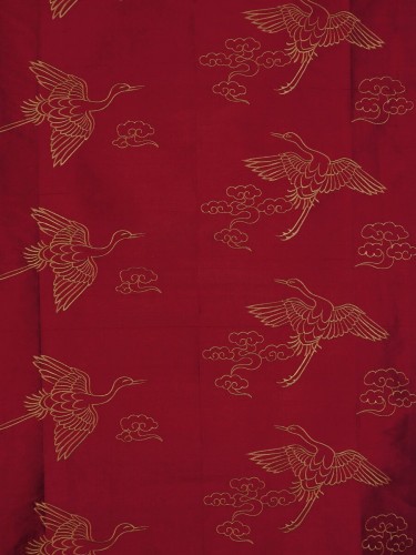 Halo Embroidered Cranes Rod Pocket Dupioni Silk Curtains (Color: Burgundy)