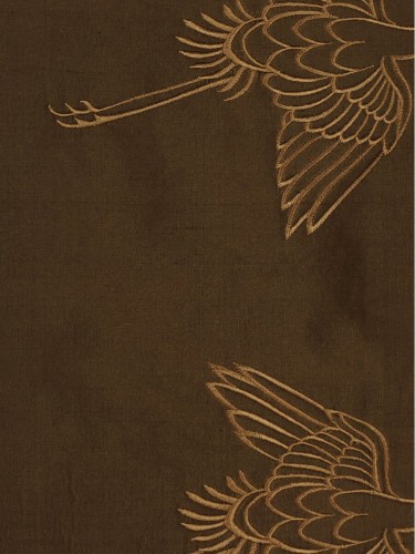Halo Embroidered Cranes Double Pinch Pleat Dupioni Silk Curtains (Color: Chocolate)
