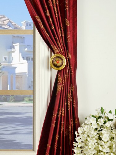 Halo Embroidered Cranes Concealed Tab Top Dupioni Silk Curtains Holdbacks