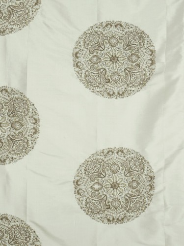 Halo Embroidered Round Damask Dupioni Silk Custom Made Curtains (Color: Eggshell)